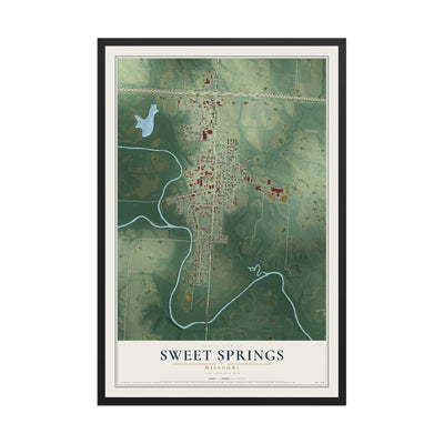 Map of Sweet Springs, Missouri, 12 x 18 inch print in a black wood frame