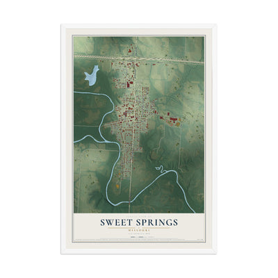 Map of Sweet Springs, Missouri, 12 x 18 inch print in a white wood frame
