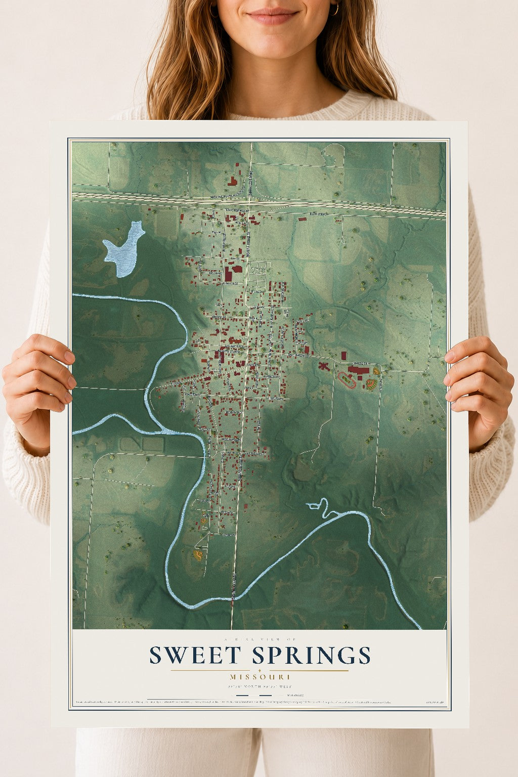 Map of Sweet Springs, Missouri, 18 x 24 inch unframed archival matte print