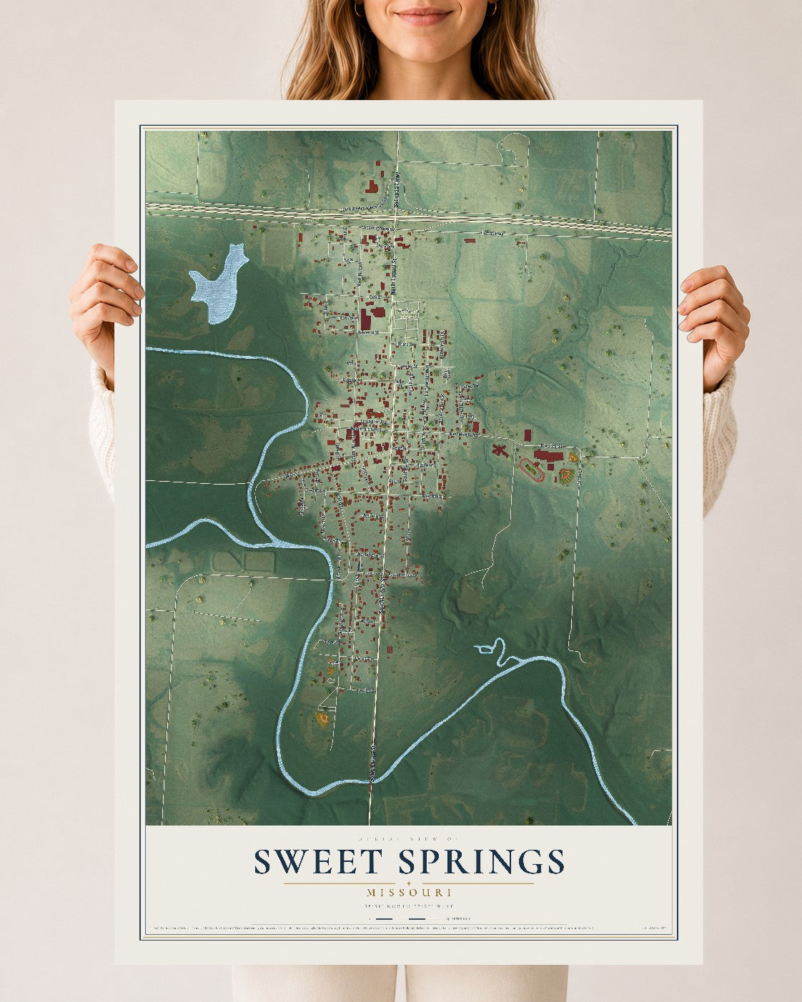Map of Sweet Springs, Missouri, 24 x 36 inch unframed archival matte print
