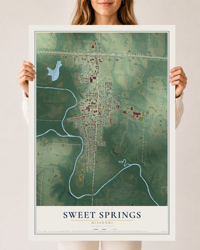 Map of Sweet Springs, Missouri, 24 x 36 inch unframed archival matte print