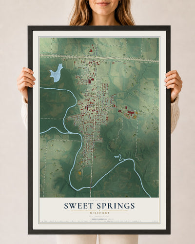 Map of Sweet Springs, Missouri, 24 x 36 inch print in a black wood frame