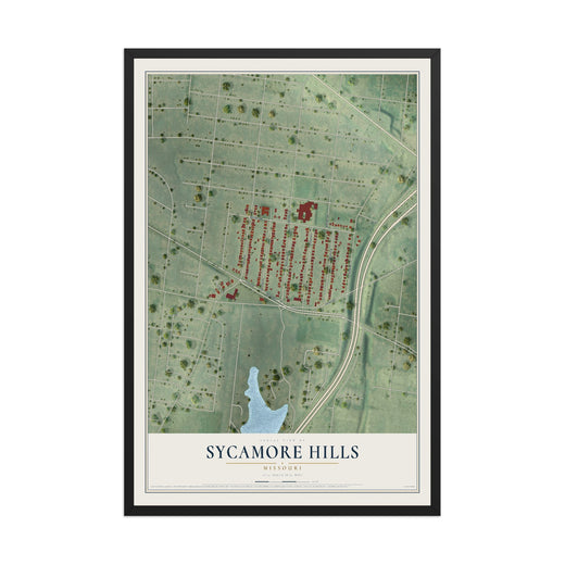 Map of Sycamore Hills, Missouri, 12 x 18 inch print in a black wood frame