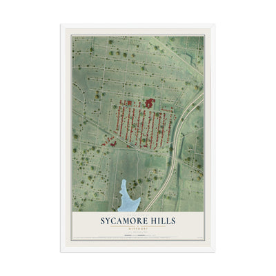 Map of Sycamore Hills, Missouri, 12 x 18 inch print in a white wood frame