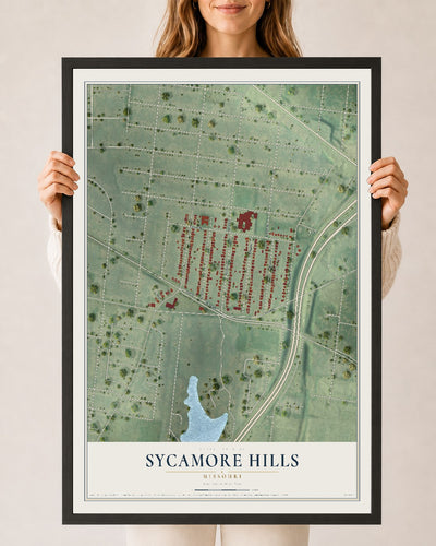 Map of Sycamore Hills, Missouri, 24 x 36 inch print in a black wood frame