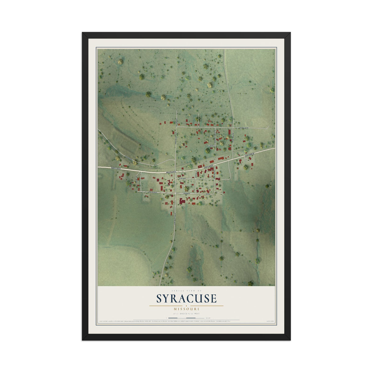 Map of Syracuse, Missouri, 12 x 18 inch print in a black wood frame