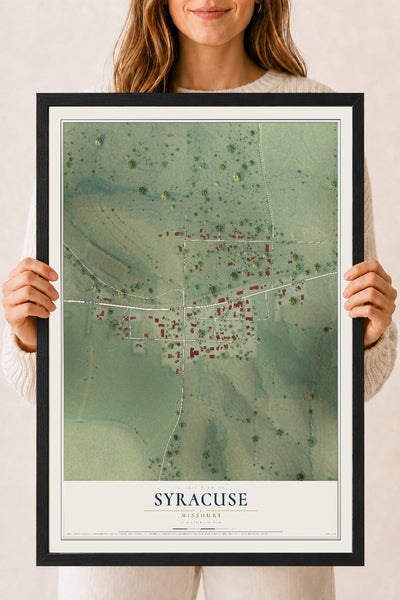 Map of Syracuse, Missouri, 18 x 24 inch print in a black wood frame