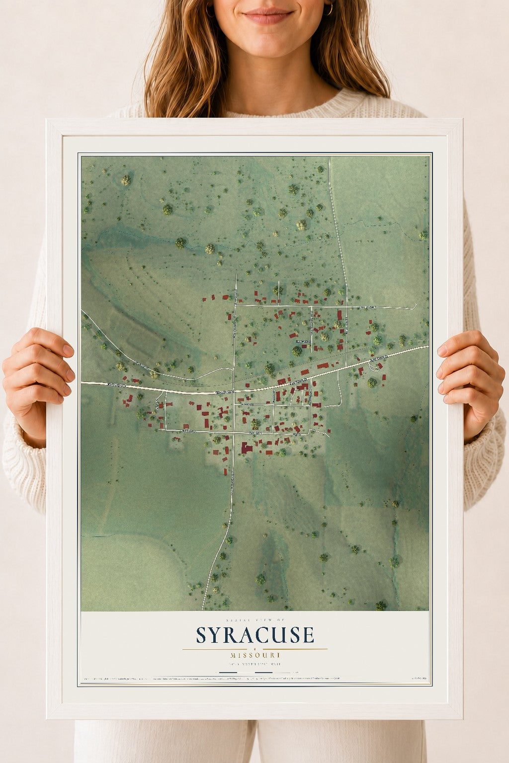 Map of Syracuse, Missouri, 18 x 24 inch print in a white wood frame
