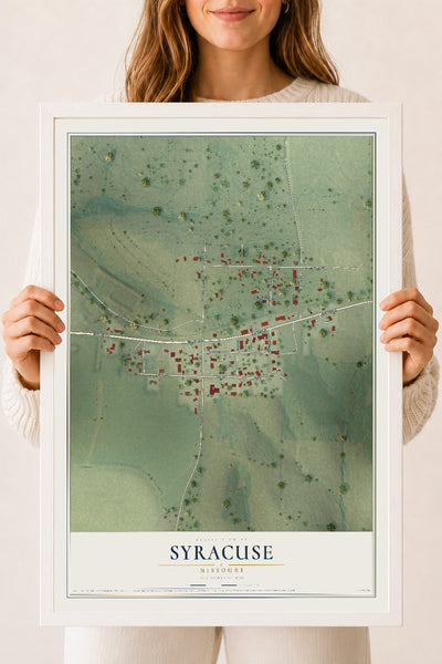 Map of Syracuse, Missouri, 18 x 24 inch print in a white wood frame