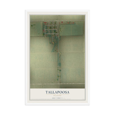 Map of Tallapoosa, Missouri, 12 x 18 inch print in a white wood frame