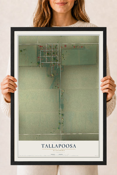 Map of Tallapoosa, Missouri, 18 x 24 inch print in a black wood frame