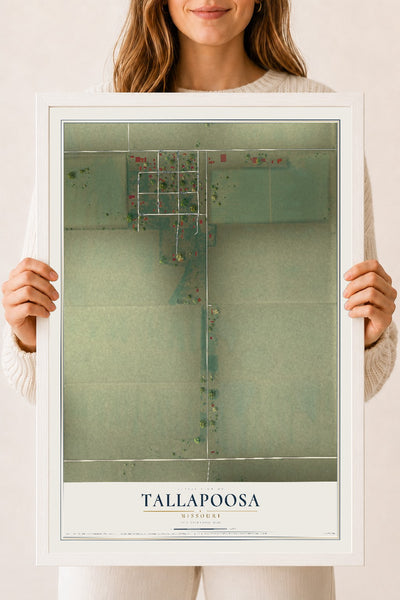 Map of Tallapoosa, Missouri, 18 x 24 inch print in a white wood frame