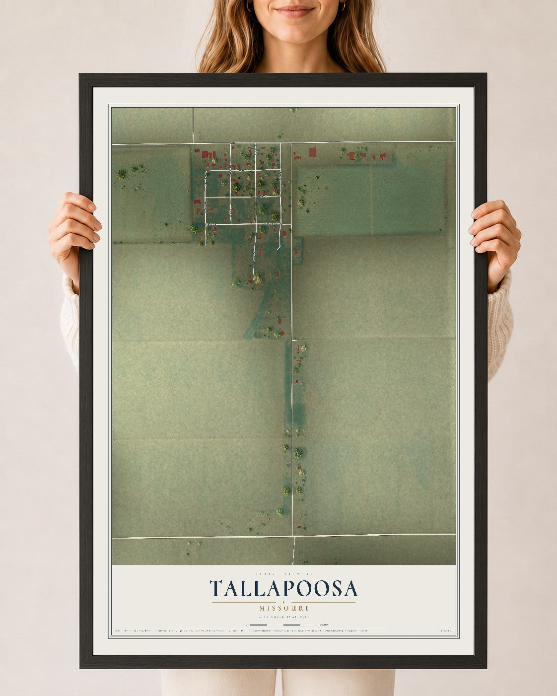 Map of Tallapoosa, Missouri, 24 x 36 inch print in a black wood frame
