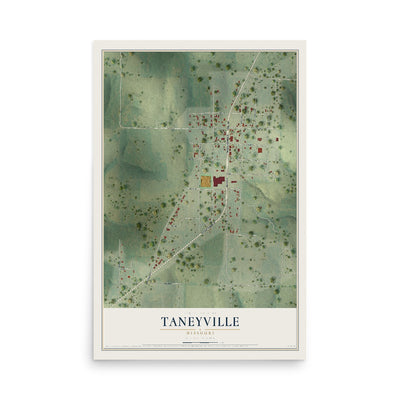 Map of Taneyville, Missouri, 12 x 18 inch unframed archival matte print