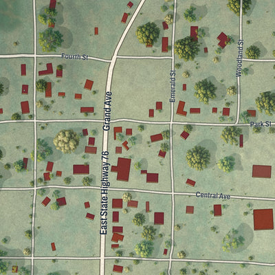 Close-up of the map of Taneyville, Missouri print showing street and building detail