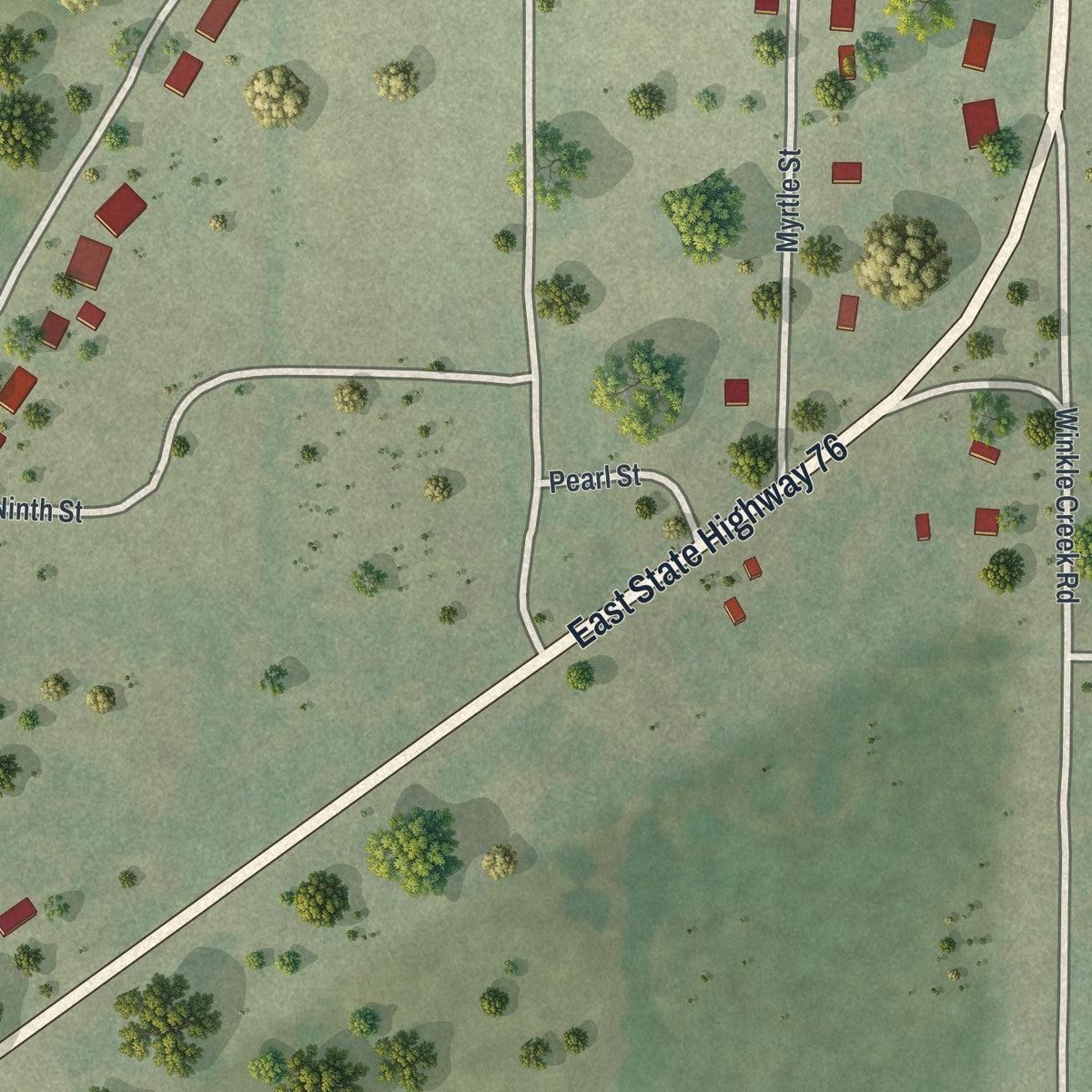 Second close-up of the map of Taneyville, Missouri print showing more streets and buildings