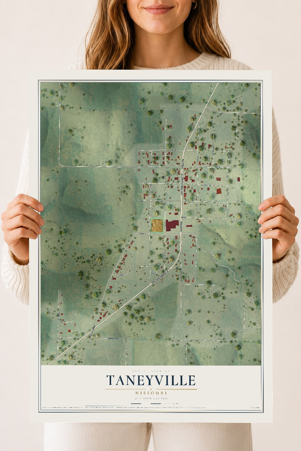 Map of Taneyville, Missouri, 18 x 24 inch unframed archival matte print