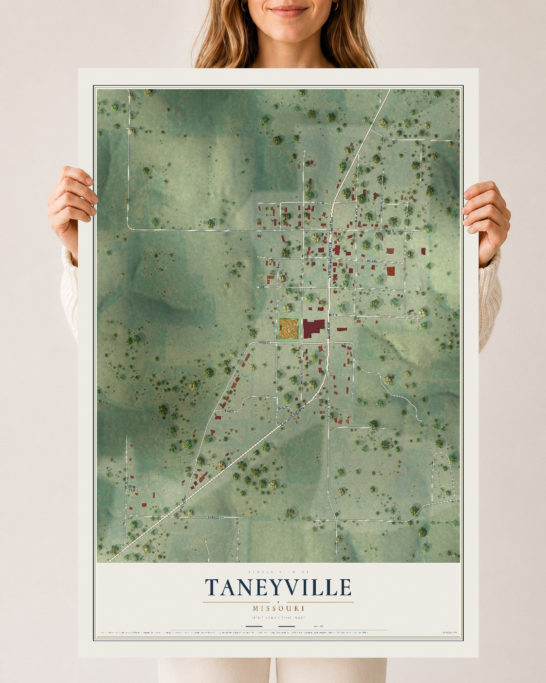 Map of Taneyville, Missouri, 24 x 36 inch unframed archival matte print