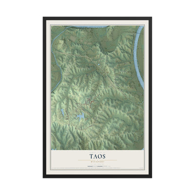 Map of Taos, Missouri, 12 x 18 inch print in a black wood frame