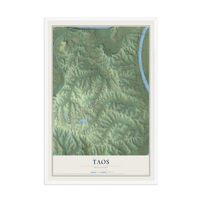 Map of Taos, Missouri, 12 x 18 inch print in a white wood frame
