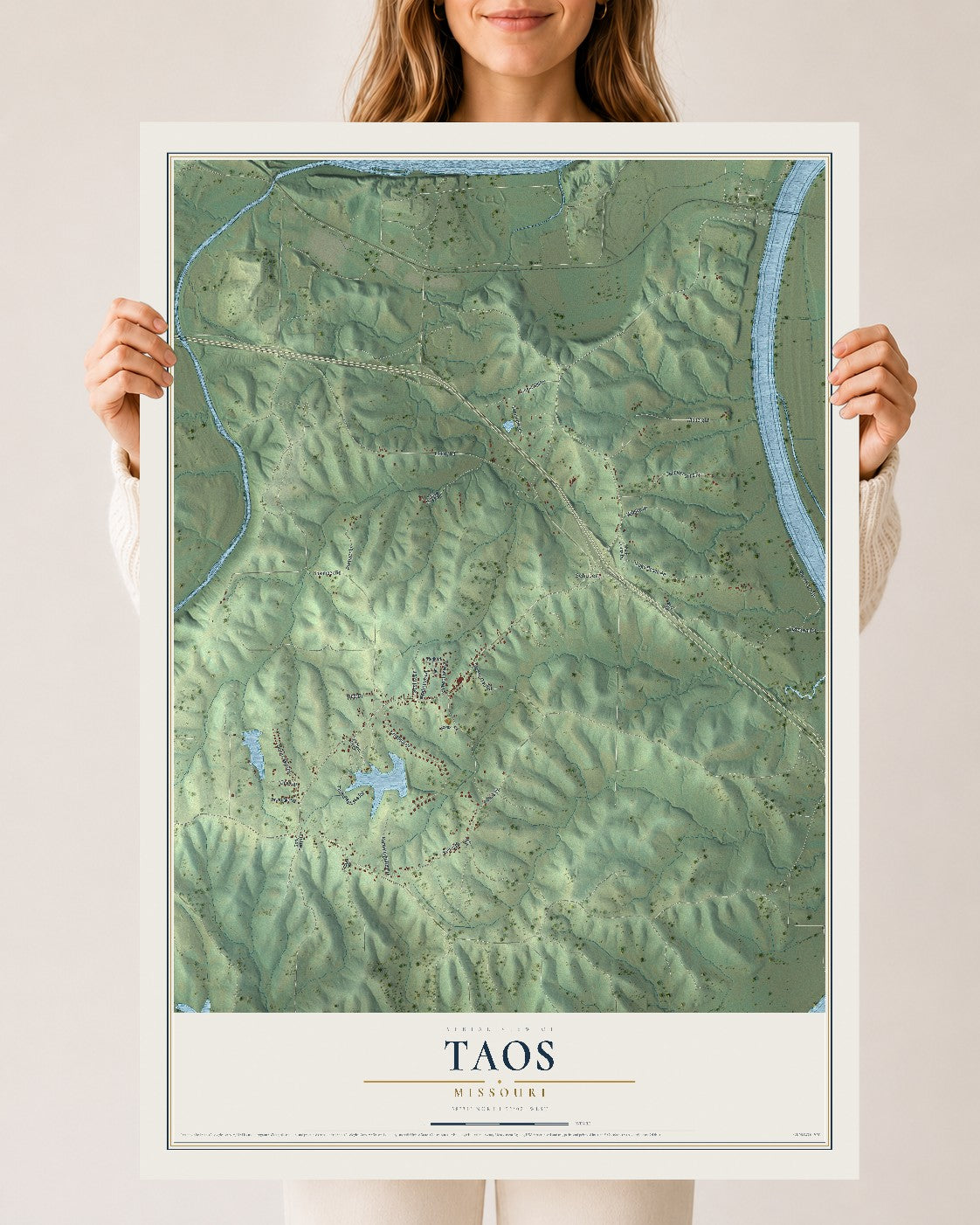 Map of Taos, Missouri, 24 x 36 inch unframed archival matte print