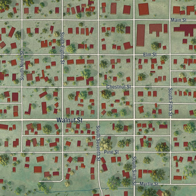 Close-up of the map of Tarkio, Missouri print showing street and building detail