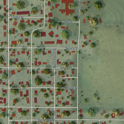 Second close-up of the map of Tarkio, Missouri print showing more streets and buildings
