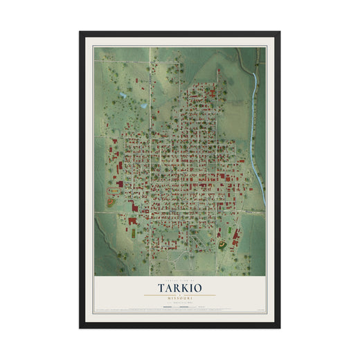 Map of Tarkio, Missouri, 12 x 18 inch print in a black wood frame