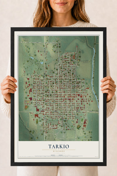 Map of Tarkio, Missouri, 18 x 24 inch print in a black wood frame