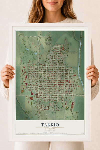 Map of Tarkio, Missouri, 18 x 24 inch print in a white wood frame
