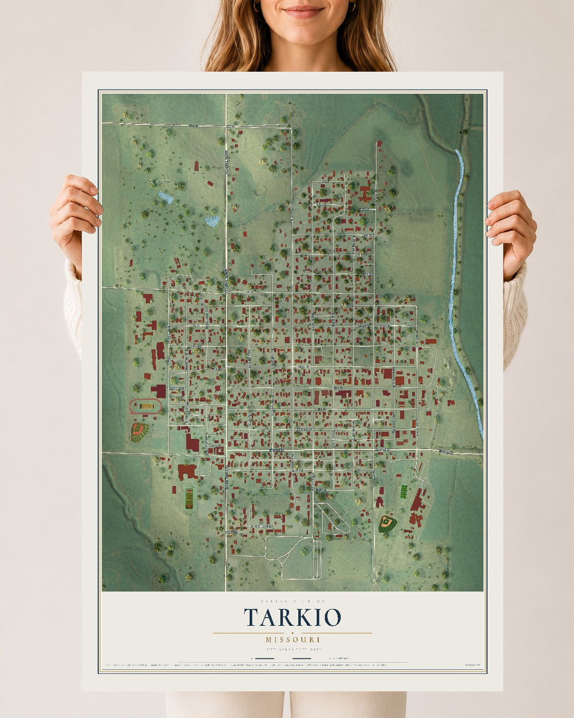 Map of Tarkio, Missouri, 24 x 36 inch unframed archival matte print