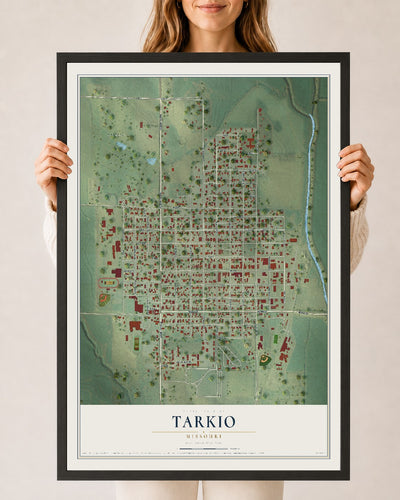 Map of Tarkio, Missouri, 24 x 36 inch print in a black wood frame
