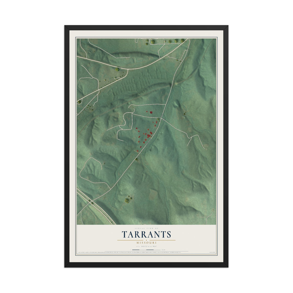 Map of Tarrants, Missouri, 12 x 18 inch print in a black wood frame