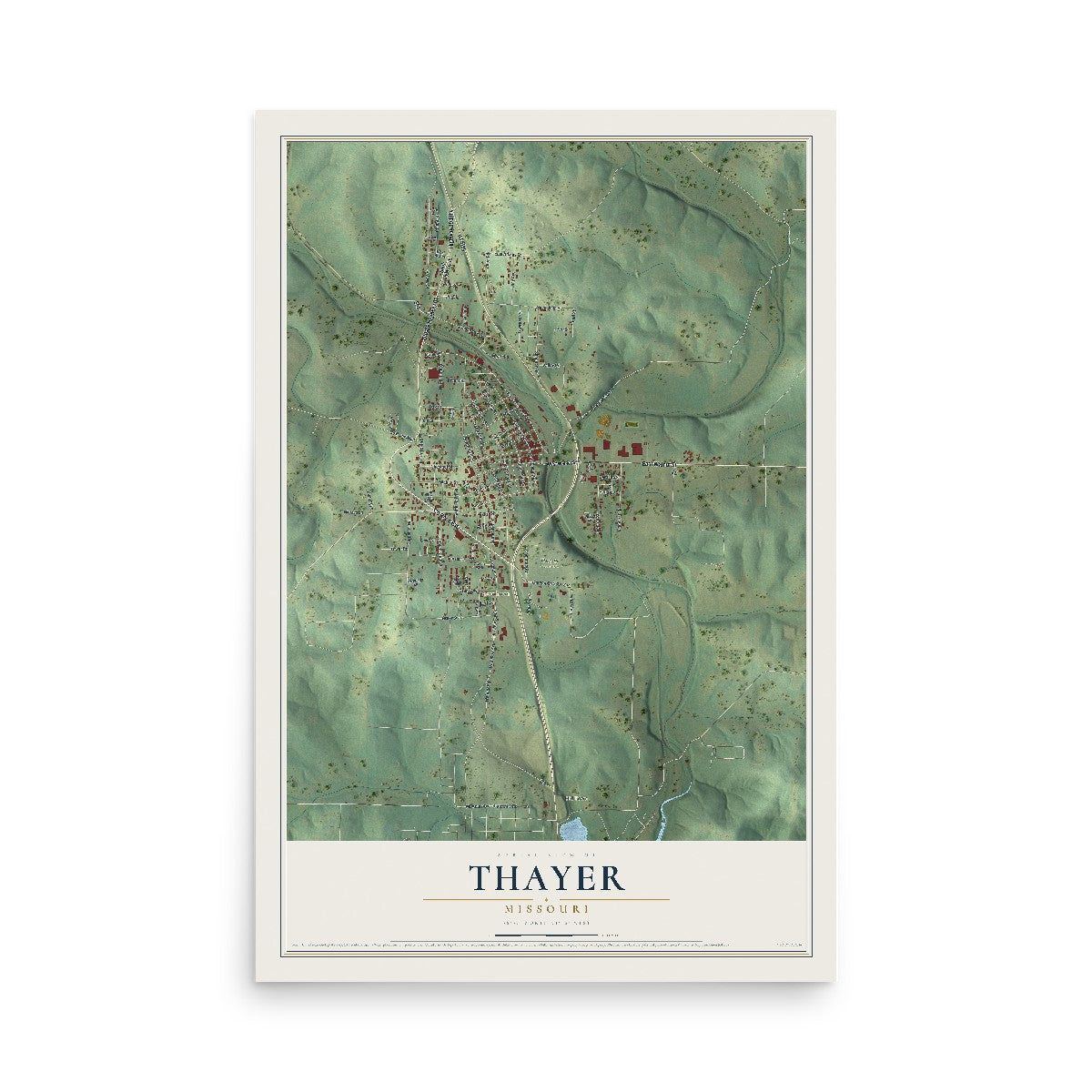 Map of Thayer, Missouri, 12 x 18 inch unframed archival matte print