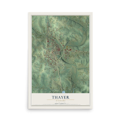 Map of Thayer, Missouri, 12 x 18 inch unframed archival matte print