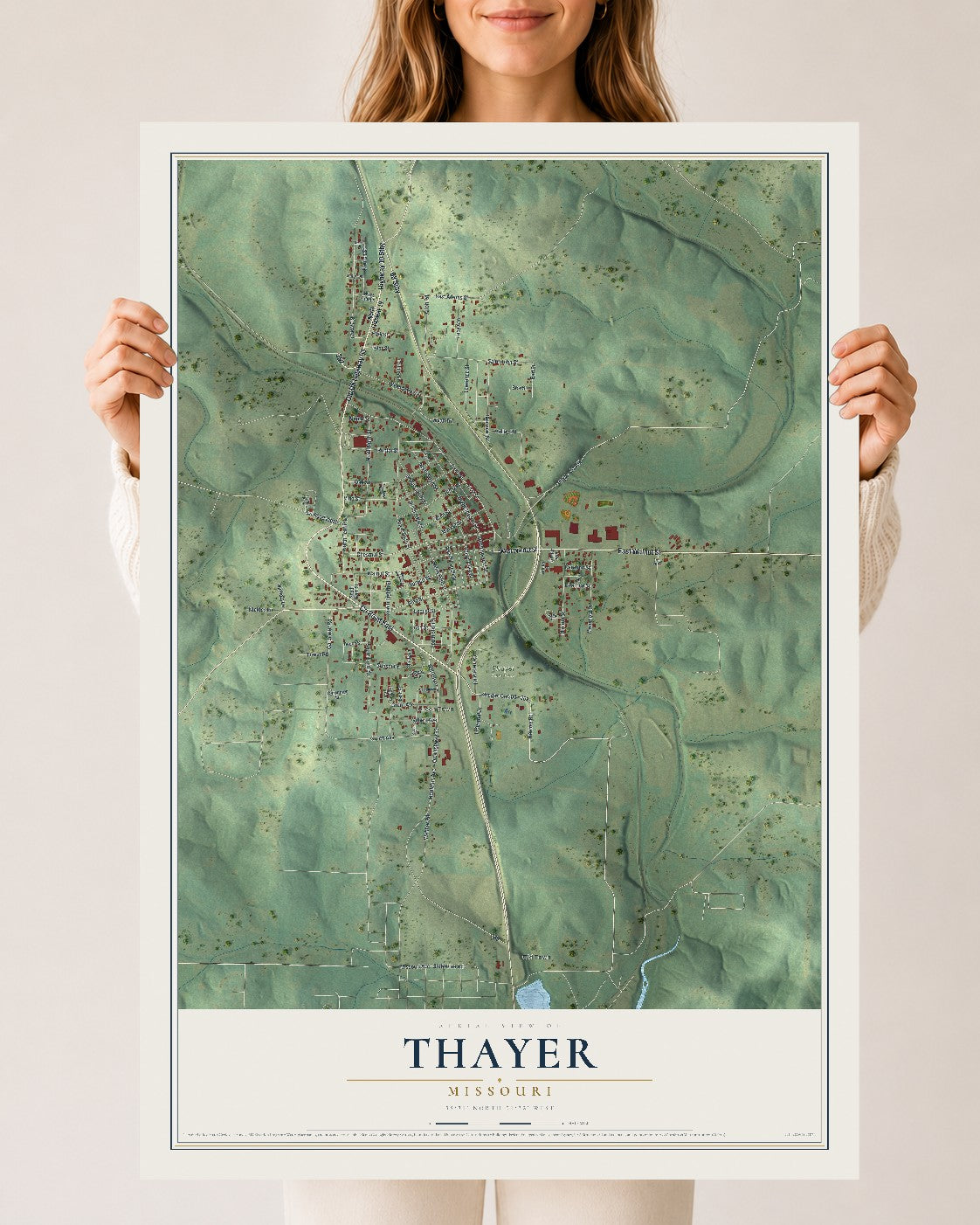 Map of Thayer, Missouri, 24 x 36 inch unframed archival matte print