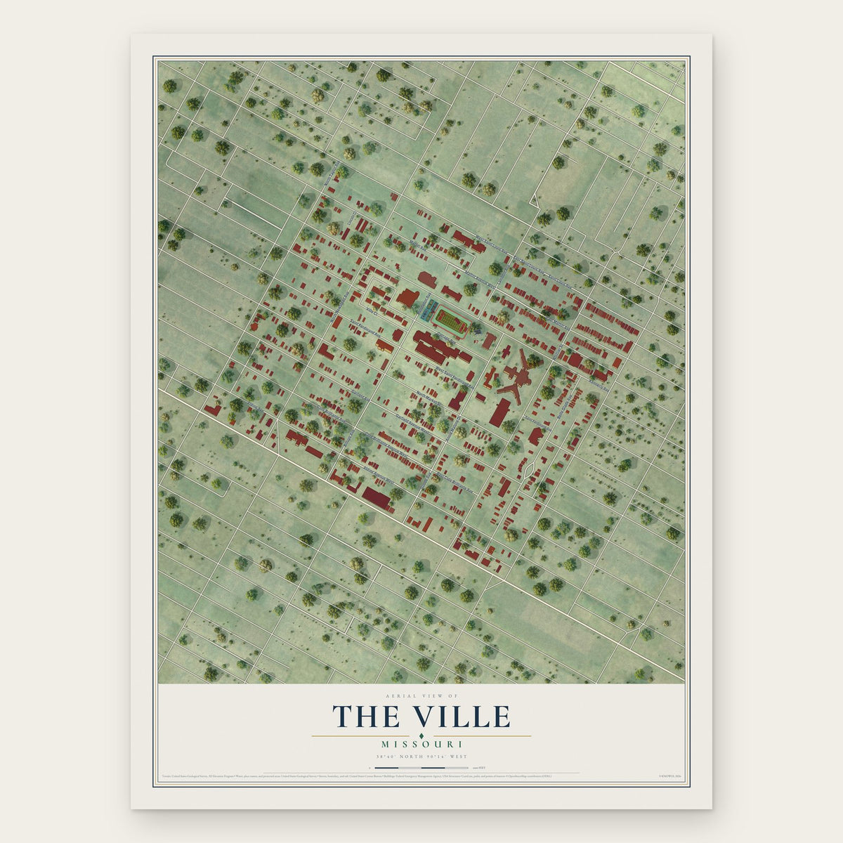 The Ville, Missouri map print, the full design
