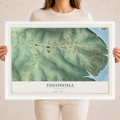 Map of Theodosia, Missouri, 18 x 24 inch print in a white wood frame