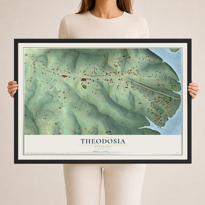 Map of Theodosia, Missouri, 24 x 36 inch print in a black wood frame