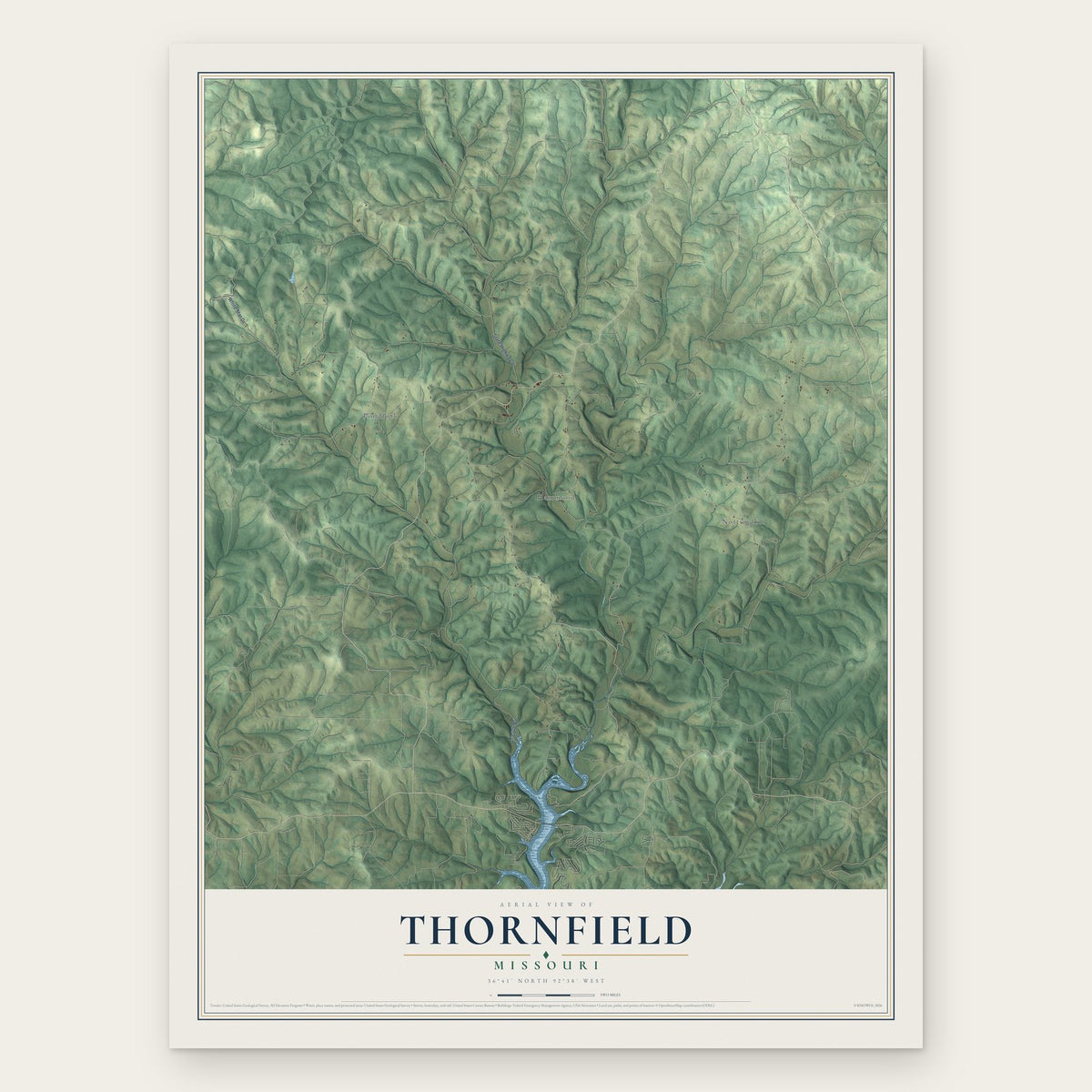 Thornfield, Missouri map print, the full design