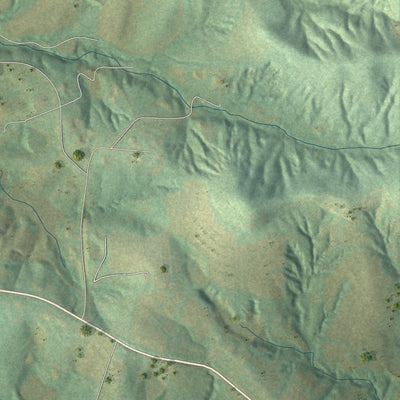 Second close-up of the map of Three Creeks, Missouri print showing more streets and buildings