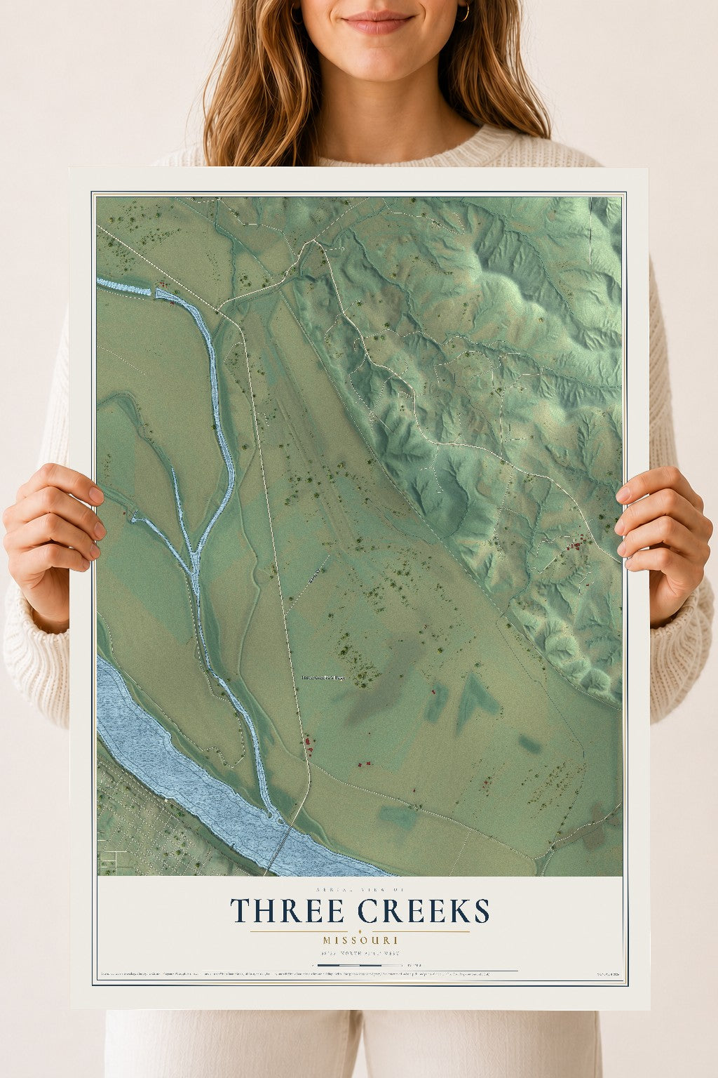 Map of Three Creeks, Missouri, 18 x 24 inch unframed archival matte print