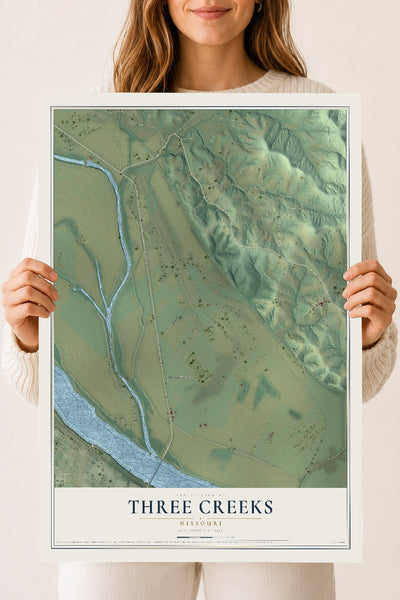 Map of Three Creeks, Missouri, 18 x 24 inch unframed archival matte print