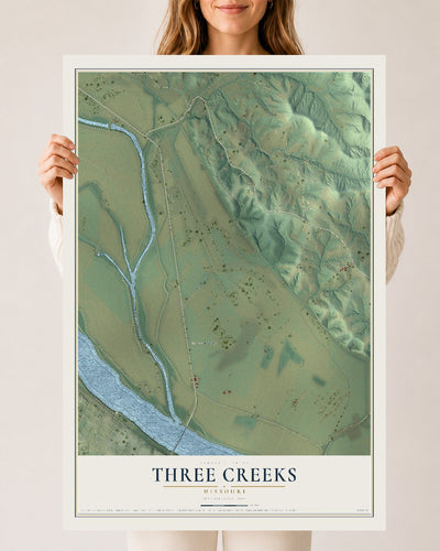 Map of Three Creeks, Missouri, 24 x 36 inch unframed archival matte print