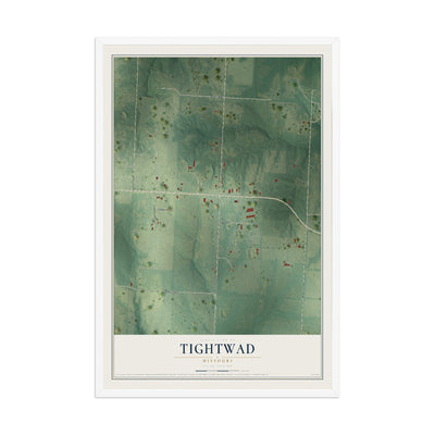 Map of Tightwad, Missouri, 12 x 18 inch print in a white wood frame