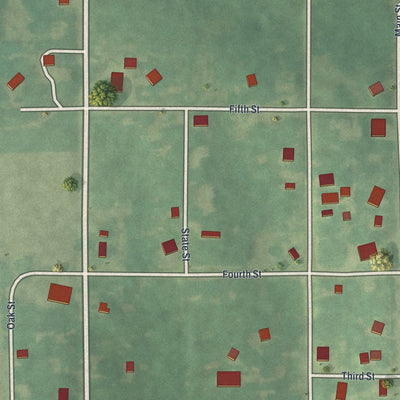 Close-up of the map of Tina, Missouri print showing street and building detail