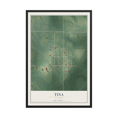 Map of Tina, Missouri, 12 x 18 inch print in a black wood frame
