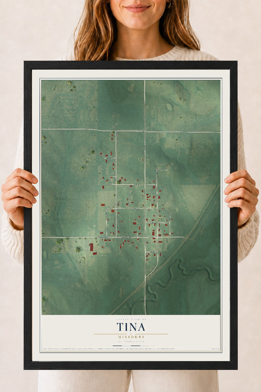 Map of Tina, Missouri, 18 x 24 inch print in a black wood frame