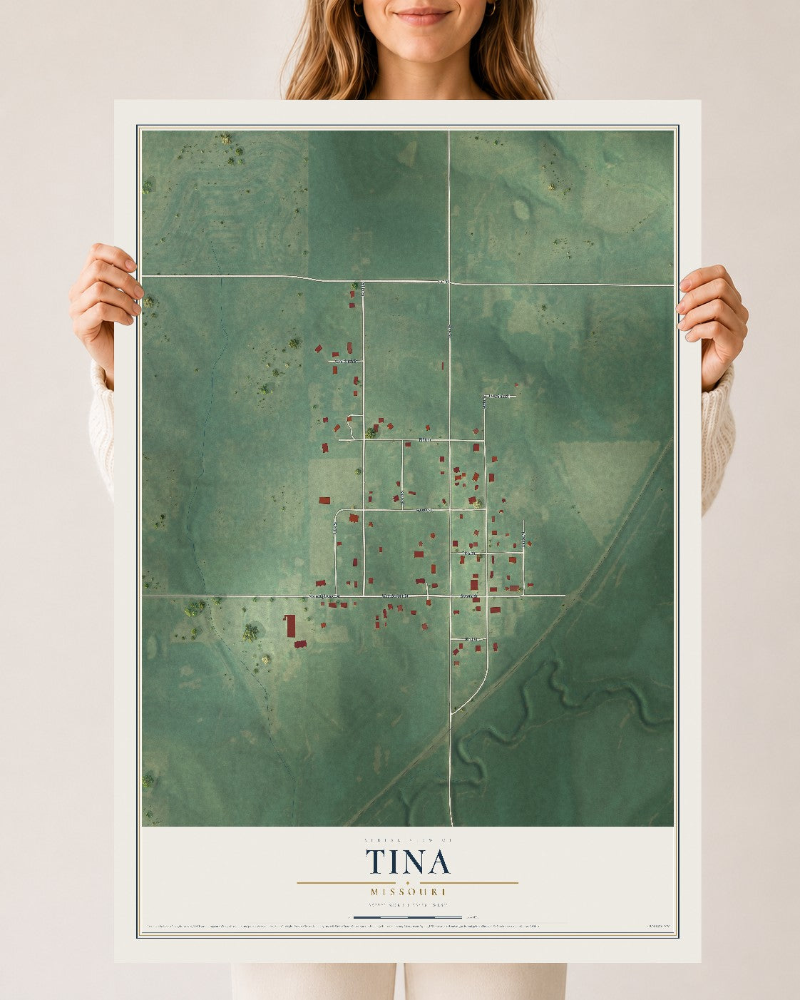 Map of Tina, Missouri, 24 x 36 inch unframed archival matte print