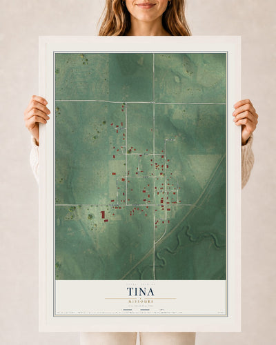 Map of Tina, Missouri, 24 x 36 inch print in a white wood frame